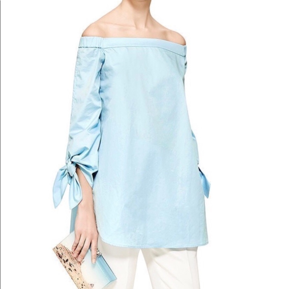 Tibi off shoulder  tie sleeve tunic top